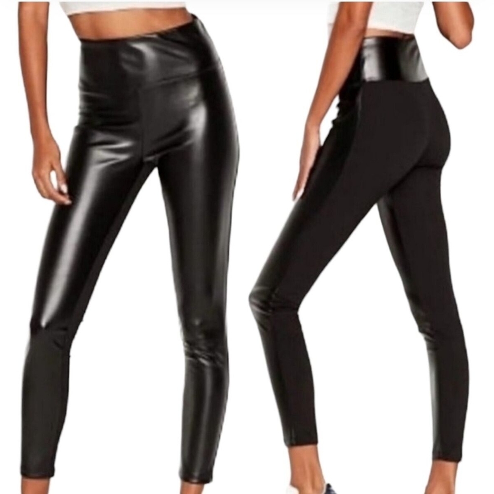 VICTORIA SPORT Victoria's Secret Faux Leather Stretch Knit High Waisted L
